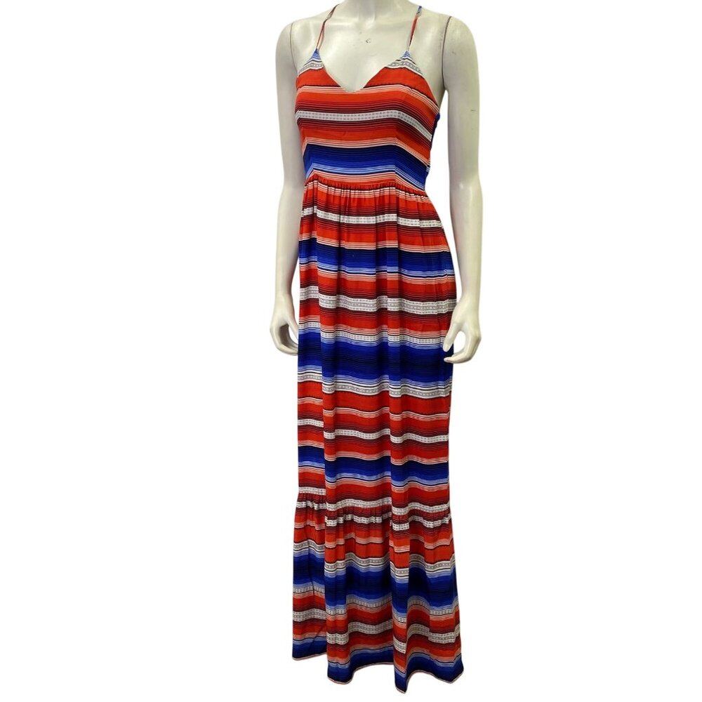 Parker Striped Sleeveless Maxi Dress Back Design100% Silk XS